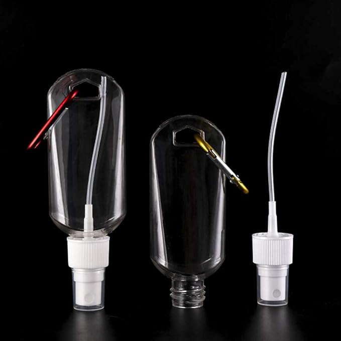 5PCS Travel Plastic Clear Keychain Spray Bottles, Leakproof Empty Squeeze Container Refillable Travel Sprayer Bottles with Keychain for Cosmetics Toiletries Liquids (60ml/2oz)