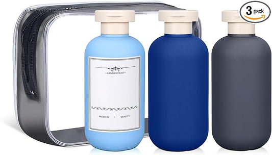 ASEVAT Plastic Leak Proof Travel Bottles for Toiletries, TSA Approved Travel Size Containers, Squeeze Bottles Refillable for Shampoo, Lotion & Body Wash (Blue+Navy+Grey, 6.7 oz)