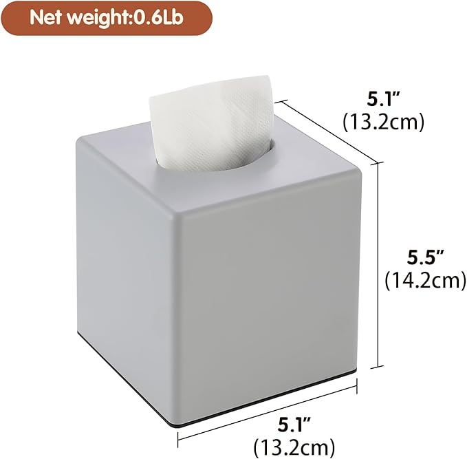 Y-in Hand Tissue Box Cover, Decorative Square Facial Storage Tissue Box Holder, Home Accessories for Bathroom Vanity Countertops, Dressers, Night Stand, Parlors and Office (Grey)