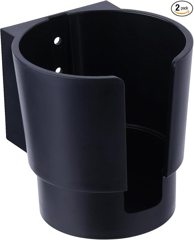 Universal Large Cup Holder Wall Mount, Heavy Duty Plastic Drink Holder for Boat Car Truck RV Bus Tractor Wall Wood, Vertical or Horizontal Mount, Fit Most Cups, Bottles, Cans, Tumblers Black Pack of 2