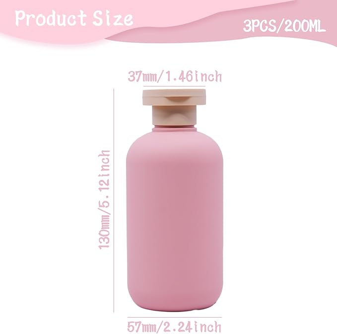 3-Pack Leakproof Travel Bottles - 6.8 oz Squeeze Shampoo & Lotion Containers with Locking Flip Caps, Food Grade HDPE/PP, for Toiletries, Gym, Camping (Green, Blue, Pink)