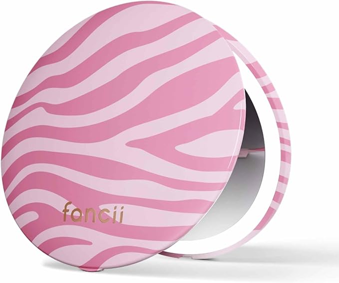 Fancii Mini Taylor Compact Magnifying Mirror with LED Light, 10x/1x, Rechargeable, 3 Light Settings, Dimmable-Small Lighted Travel Handheld Mirror for Pocket, Handbag, Purse, 2-Sided (Blush Zebra)