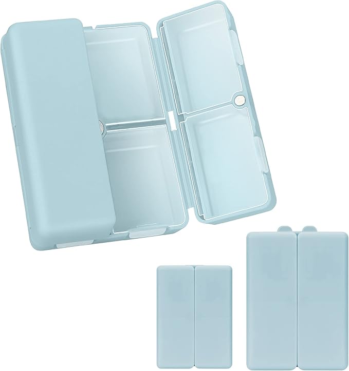 FYY 2 Pcs Daily Pill Organizer, 7 Compartments Portable Pill Case Travel Pill Organizer,[Folding Design] Pill Box for Purse Pocket to Hold Vitamins,Cod Liver Oil,Supplements and Medication-Blue
