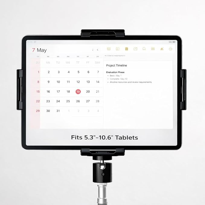 Acuvar Tablet Tripod Mount with Ball Head – 360° Rotating iPad Holder for Tripods, Ring Lights & Stands (5.3–10.6”)
