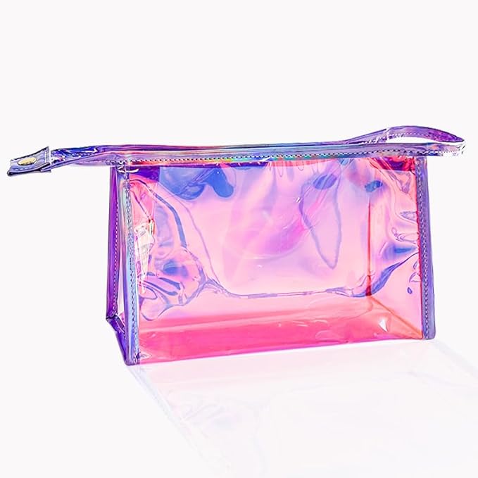 Green Transparent Laser Cosmetic Bag Iridescent Holographic Waterproof PVC Makeup Organizer Bag for Women (Pink)