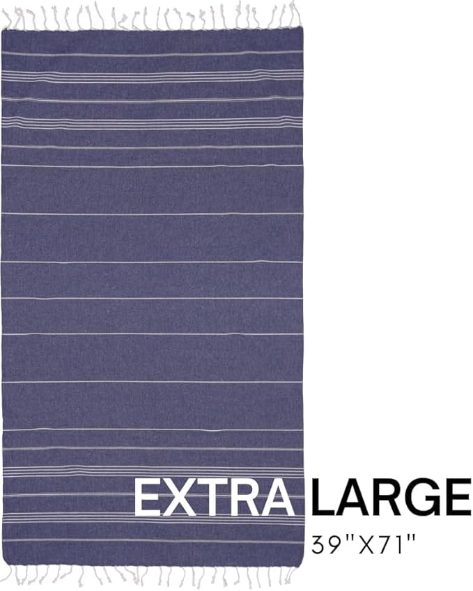 BAY LAUREL 4-Pack Oversized Turkish Beach Towels – Quick Dry, Sand Free Towels with Travel Bags, 39"x71", Lightweight (Pack of 4 - Dark Blue with Yellow Floral)