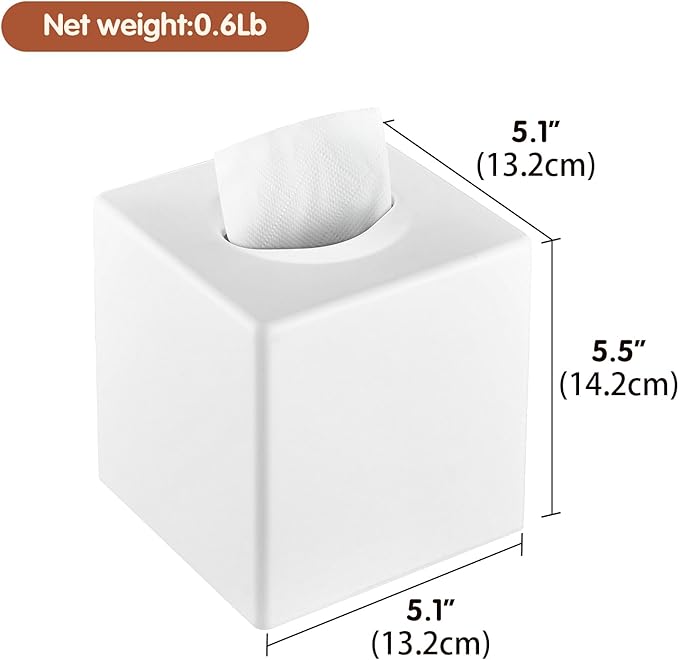Y-in Hand Tissue Box Cover, Decorative Square Facial Storage Tissue Box Holder, Home Accessories for Bathroom Vanity Countertops, Dressers, Night Stand, Parlors and Office (White)