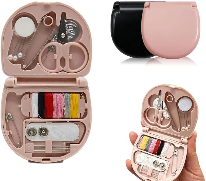 Reroon 2 Pack Mini Travel Sewing Kit for Adult & Kid | Portable Sewing Box Kit Bulk | Small Emergency Repair Set with Thread Scissors Needle for Travel, Beginner DIY Handcraft | Black + Pink