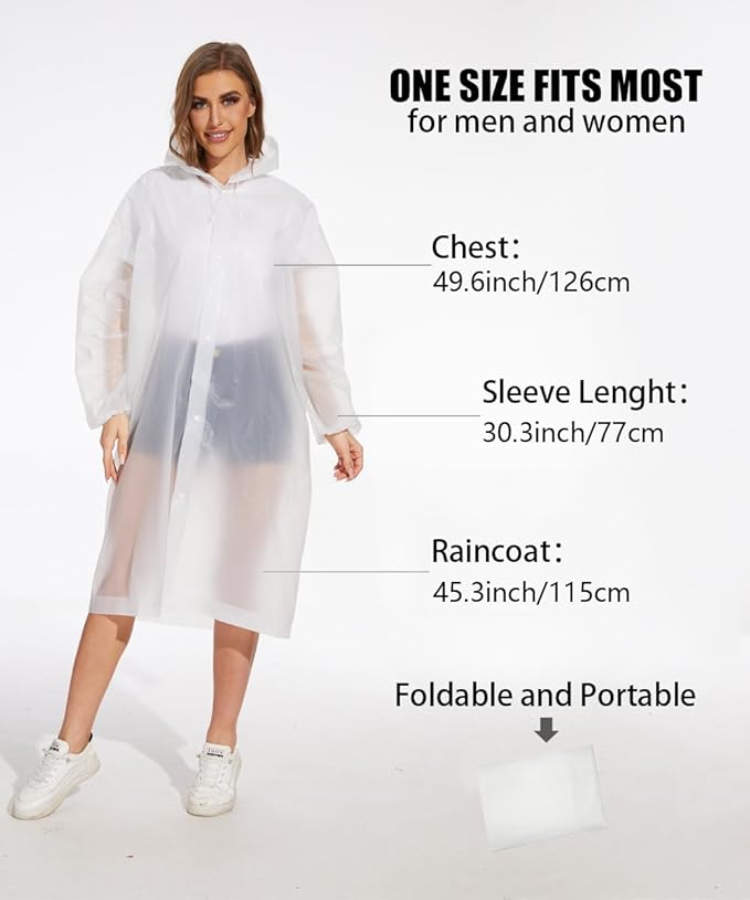 OFFITECTURE 2-Pack Reusable Rain Ponchos for Adults - Hooded Raincoats for Women/Men with Drawstring