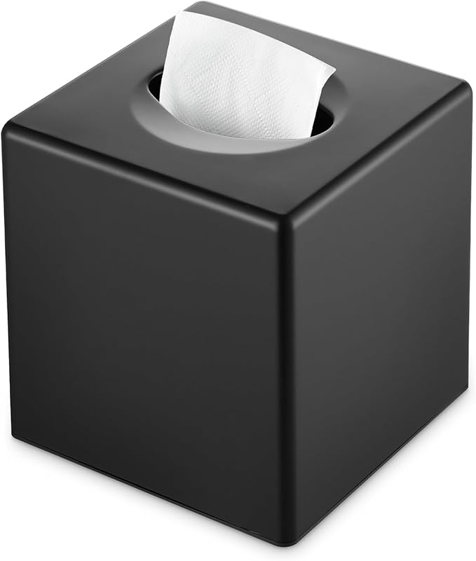 Y-in Hand Tissue Box Cover, Decorative Square Facial Storage Tissue Box Holder, Home Accessories for Bathroom Vanity Countertops, Dressers, Night Stand, Parlors and Office (Black)