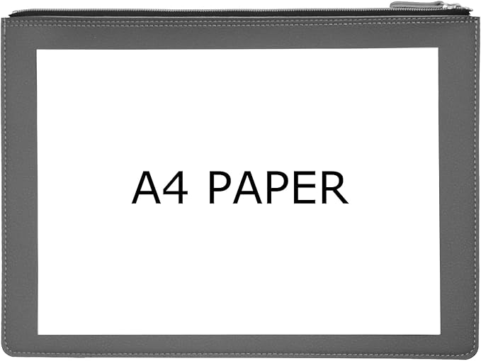 PU Leather A4 File Folder Zipper Document Holder Envelope Folder Case for Receipt Contract (Gray)