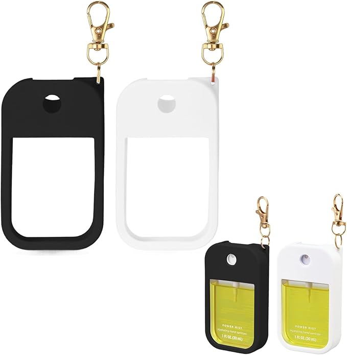 Hand Sanitizer Spray Case Compatible with Touchland Power Mist 1 oz – Silicone Case with Keychain for Touch Land Mist 1 fl oz（30 ml）, Hydrating Hand Sanitizer Accessory for 1 fl oz(Black+White)