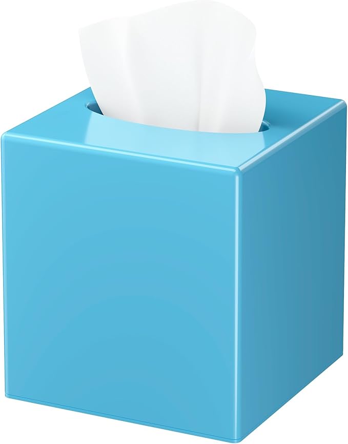 Tissue Box Cover, Square Plastic Tissue Box Holder with Anti Slip Base, Modern Decor Facial Napkin Holder for Bathroom Vanity Countertop, Bedroom Dresser, Night Stand, Parlors, Offices, Blue
