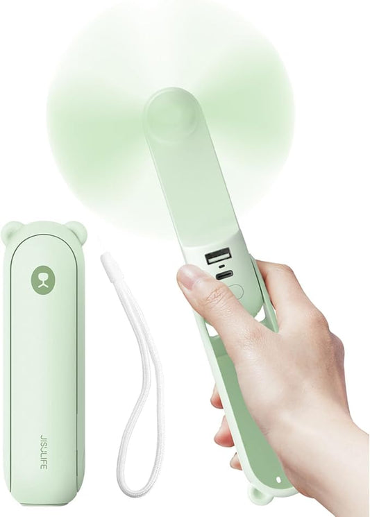 JISULIFE Handheld Fan 8 Plus: All-in-One Mini Fan with 37Hrs Cooling & 4500mAh PowerBank & Flashlight, USB Rechargeable, Portable Pocket Size for Travel, Makeup, Concert, Gifts for Women(Green)