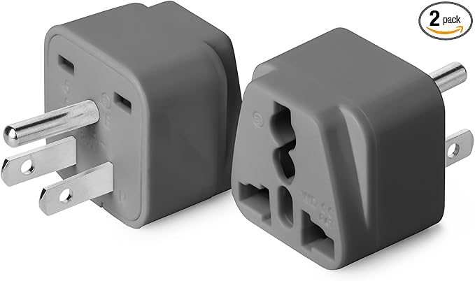 Bates- UK to US Plug Adapter, 2 Pack, Gray, EU to US Plug Adapter