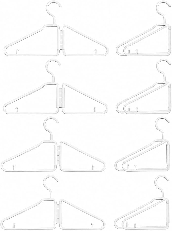 8 Pcs Foldable Hangers, Plastic Collapsible Hangers, Portable Folding Clothes Hanger, Foldable Travel Hangers, Foldable Hangers for Travel, Cruise, Home, Bedroom, Dorm (White) | No Assembly Needed | Standard Size | Folds Flat