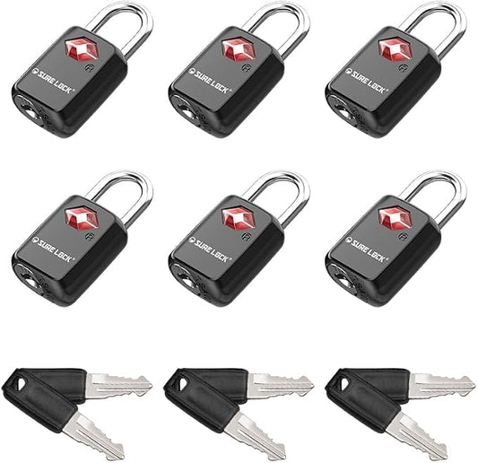 SURE LOCK Mini TSA Approved Keyed Luggage Lock – One Key Opens All, Fits Tight Zipper Gaps & Small Pull Holes, Compact Travel Lock for Suitcases, Backpacks & Handbags