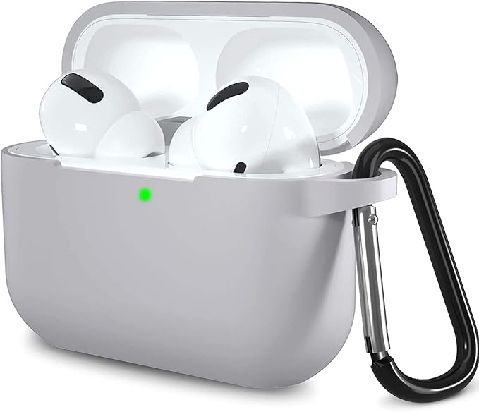 Lerobo Compatible with AirPods Pro 2 Case Cover,Full Protective Shockproof Silicone Protective Case for Airpods Pro Supports Wireless Charging with Carabiner Front LED Visible,Gray