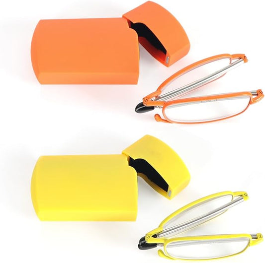 2 Pack Folding Reading Glasses Stainless Steel Mini Anti-Blue Light Blocking Reader for Men Women