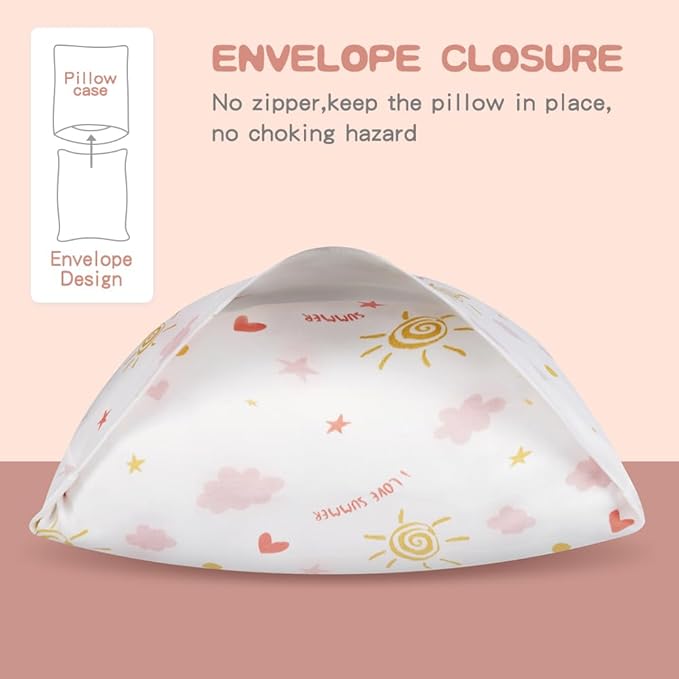 Zenssia Organic Cotton Toddler Pillowcases Pack of 2, 13x18 Inches Travel Pillowcase with Envelope Closure, Soft & Breathable Baby Pillow Case Cover, Sunny Pink