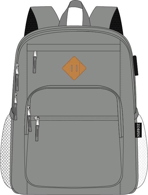ZORFIN 36L Backpack for College, and Travel: Water Resistant Bookbag with 8 Compartments - Forge Grey