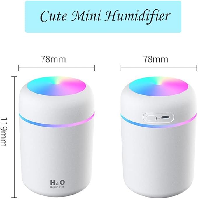 Portable Mini Humidifier, 300ml with Colorful LED Night Light, USB Personal Desktop Humidifier for Car Office Home Travel, Auto Shut-Off, 2 Mist Modes, Super Quiet(white)