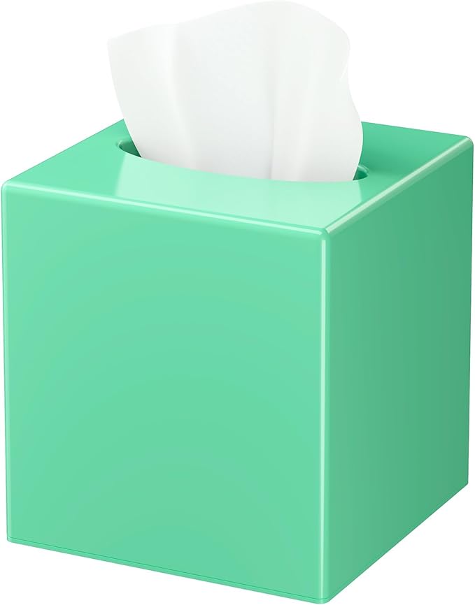 Tissue Box Cover, Square Plastic Tissue Box Holder with Anti Slip Base, Modern Decor Facial Napkin Holder for Bathroom Vanity Countertop, Bedroom Dresser, Night Stand, Parlors, Offices, Green