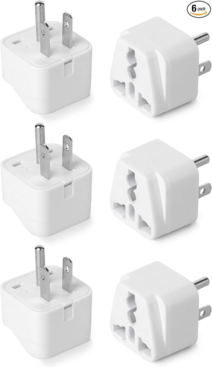 Bates- Universal Adapter, 6 Pack, White Travel Adapter, UK to US Plug Adapter, Universal Plug Adapter Plug, Universal Travel Adapter, European to American Plug Adapter, Europe to US Plug Adapter