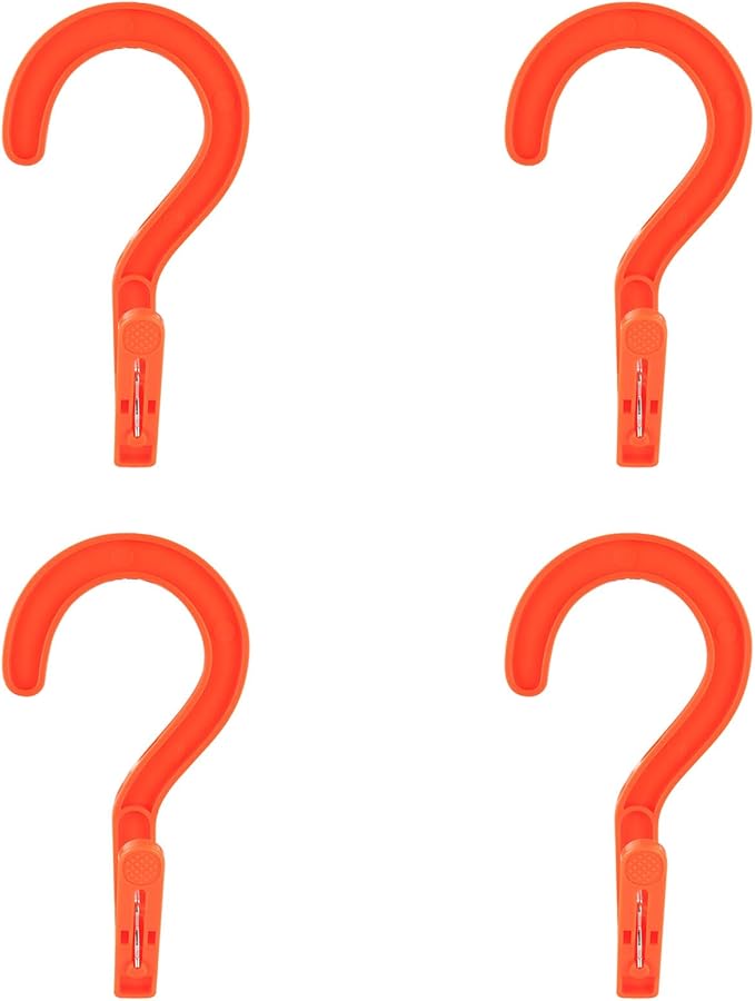 Andiker 4pcs Laundry Hooks with Clips, 5.2" Super Strong Clamping Plastic Single Clip Hangers Portable Travel Hangers with Clips to Hang Socks Towels Boots and Dry Wet Clothes (Orange)