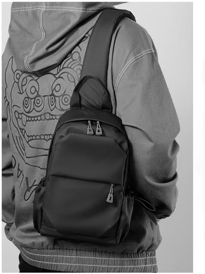Waterproof Polyester Slim Unisex Crossbody Sling Bag Chest Backpack Men's Shoulder Bag, Leisure Travel Handbag, Hard Shell Anti-Theft Chest Bag, Chest Bag - Black, 30.5 cm, Retro