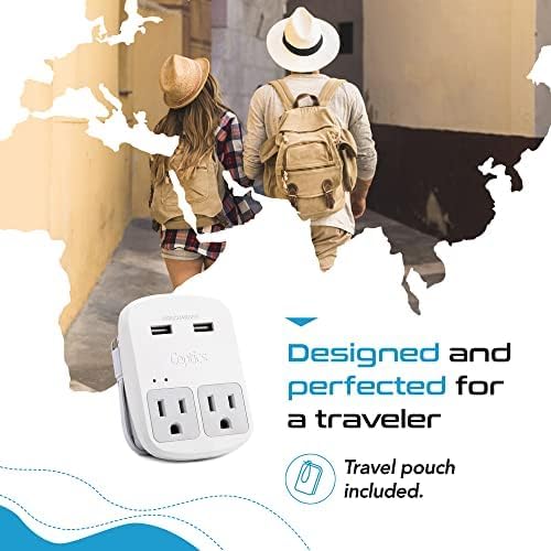 Ceptics Universal Travel Adapter, Dual USB (QC 3.0) + 2 US outlets + USB-C Cable, Use with Chargers, Cell Phones, Laptops, 6 Plug attachments for Worldwide use (Does Not Convert Voltage) (WPS-2B)