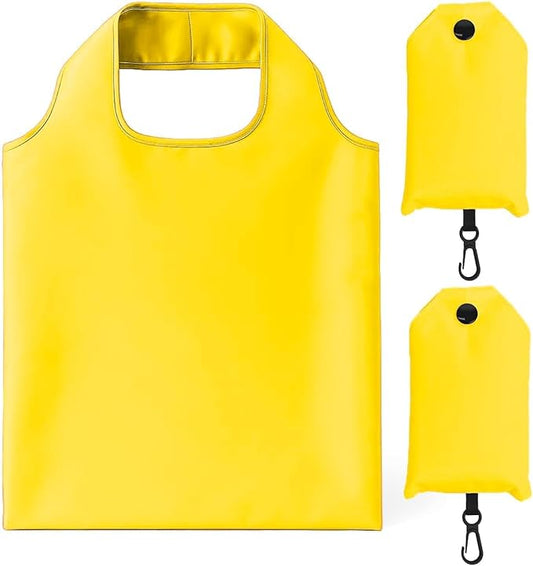 2 Pack Foldable Shopping Bag, Waterproof Reusable Grocery Tote Bag Holder,Nylon(Yellow)