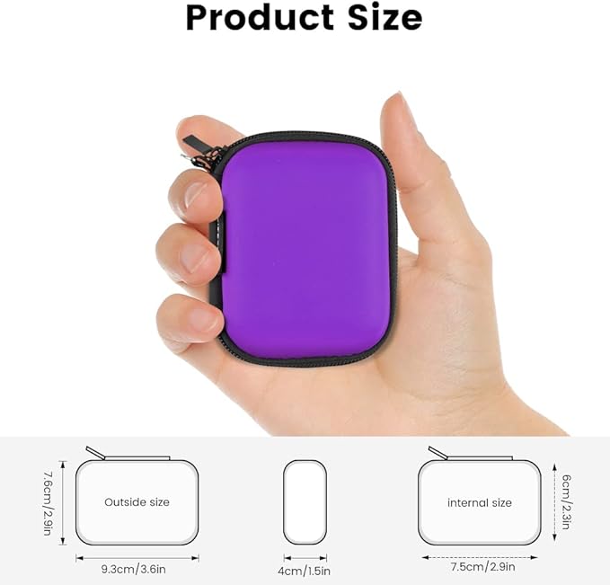 Earbud Case, RISETECH Earphone Case Holder Hard EVA Headphone Small Zipper Pouch Compatible with Wireless in-Ear Headset, SD Cards, USB Charger Cable, AirPods, Sony Wired Earbuds with Keychain -Purple
