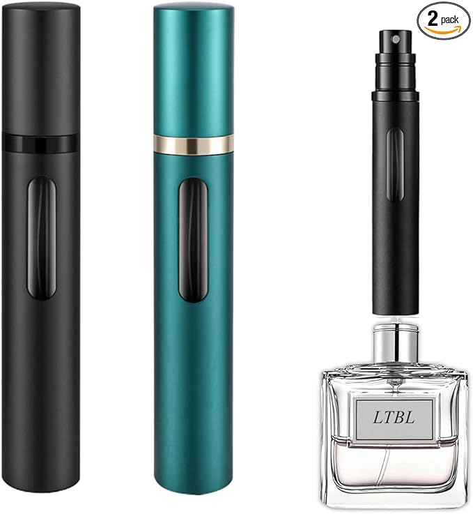 2PCS Perfume Travel Refillable Bottle, Bottom-Filling Fragrances Perfume Atomizer, Empty Mini Cologne Dispenser, Portable Sprayer Pocket Size for On the Go 10ml (Black & Dark Green)