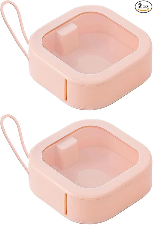 2-Pack Hair Tie and Cotton Swab Storage Box (With Lid) - Portable Hair Accessory Storage Box, Cotton Swab Holder for Bathroom, Dressing Table, Travel - Pink