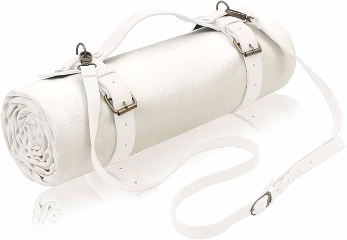 White Picnic Blanket & Beach Mat – Canvas, Machine Washable, Large 4’9” × 6’3”