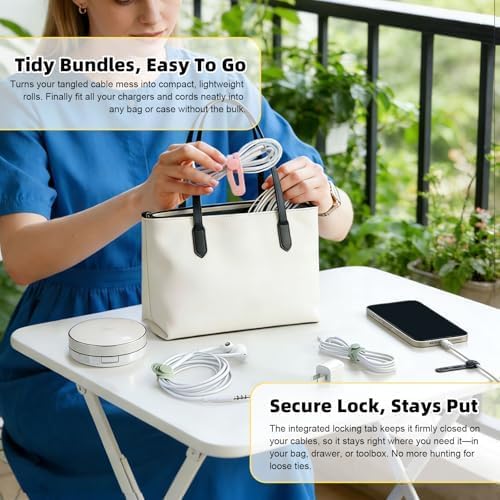 56Pcs Silicone Cable Ties Reusable, Multipurpose Cable Management Organizer, Adjustable Fastening Cable Straps with Locking Buckles, High Elasticity Cord Organizer, Travel Essentials (5.2in, 7Colors)