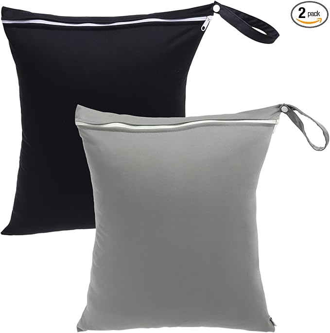 babygoal Travel Laundry Bags 2 Pack, Ideal for Travel, Gym and Swimming-Washable Waterproof Wet Dry Bags for Dirty Clothes, Bathing Suits and Swimsuits(black and grey)