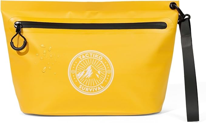 Tactiko 3L Water Resistant Pouch - Waterproof Material with Splashproof Zipper - Zipper Bag for Storage, Toiletries, Travel, Beach, Cruise, Home (Yellow)