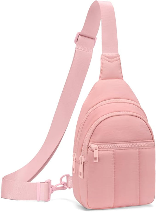 Viverte Quilted Puffer Crossbody Bags for Women Small Puffy Sling Bag Lightweight Cross Body Bubble Purse Shoulder Bag for Travel (Light Pink)