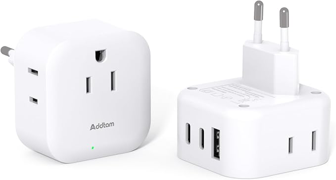 2 Pack European Travel Plug Adapter, US to Europe Plug Adapter with 3 Outlets 3 USB Charging Ports(2 USB C), Type C Adapter Travel Essentials to Most Europe EU Spain Italy France Germany Iceland