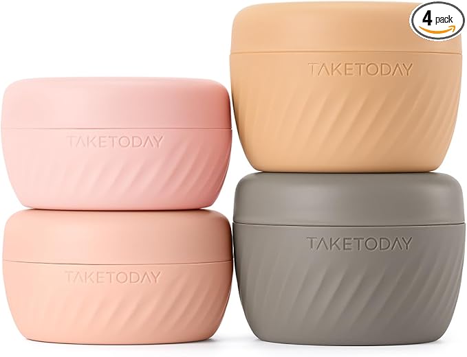 TakeToday Travel Containers for Toiletries, Leak-Proof, TSA Approved, Refillable Silicone Cylindrical Cream Jars with Lid for Cosmetic Toiletry, 2 &3oz, 4 Pack, Apricot