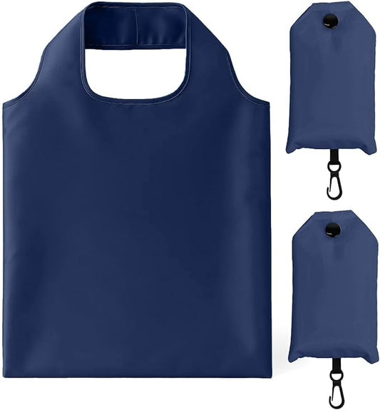 2 Pack Foldable Shopping Bag, Waterproof Reusable Grocery Tote Bag Holder,Nylon(Navy Blue)