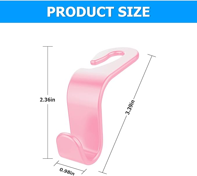 8sanlione Car Back Seat Headrest Hooks, 4PCS Vehicle Backseat Storage Organizer Hanger, Multifunctional Auto Headrest Hidden Hook Universal for Handbag Purse Backpacks Bags and Groceries (Pink)