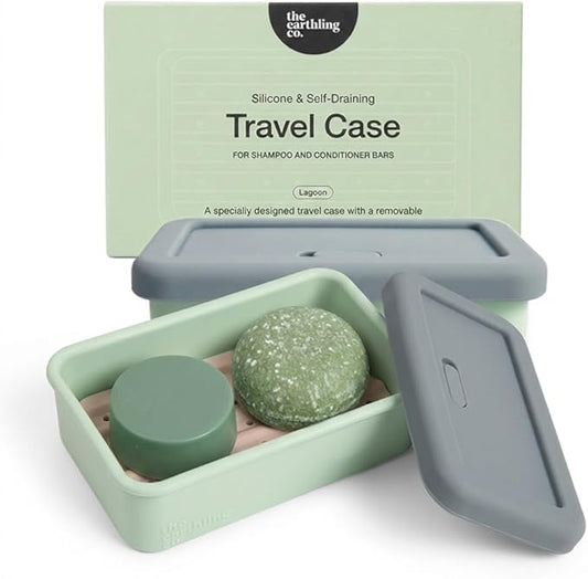 The Earthling Co. Leakproof Soap Case for Travel - Compact Portable Silicone Container with Removable Soap Dish for Drainage, Lightweight Shampoo and Conditioner Bar Holder for Shower Toiletries