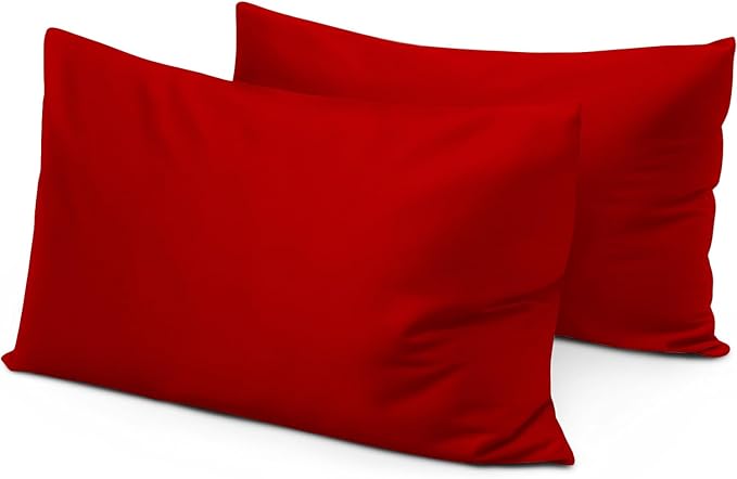 Travel Pillow Case 12x16 Set of 2 Zipper Closure Toddler Pillowcase 600 Thread Count 100% Egyptian Cotton Soft & Skin Friendly Travel Pillow Covers 12x16 Inches, Red