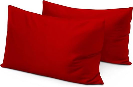 Travel Pillow Case 12x16 Set of 2 Zipper Closure Toddler Pillowcase 600 Thread Count 100% Egyptian Cotton Soft & Skin Friendly Travel Pillow Covers 12x16 Inches, Red