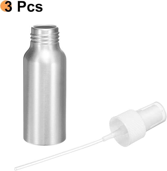 HARFINGTON 3pcs Aluminum Fine Mist Spray Bottles 60ml/2.03oz Metal Small Liquid Alcohol Refillable Travel Container with White Plastic Nozzle Cap for Perfume Skincare Cosmetic Storage Bottle