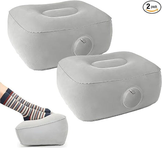 2 Pack Inflatable Foot Rest Pillow for Travel,Small Foldable Airplane Foot Rest for Long Flight,Car Seat Foot Rest,Travel Foot Hammock for Plane Travel,Inflatable Travel Footrest（14.57×11.81×6.3 in）