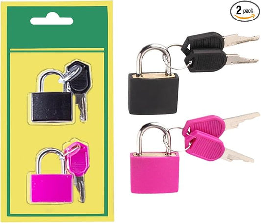 2 Pcs Small Locks with Keys,Multicolor Mini Key Locks, Plastic-Covered Copper Keyed Padlock for Luggage, Backpack, Gym Locker, Suitcase, Boxes